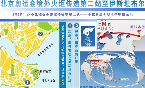 圖表:北京奧運會境外火炬?zhèn)鬟f第二站至伊斯坦布爾 新華社發(fā)
