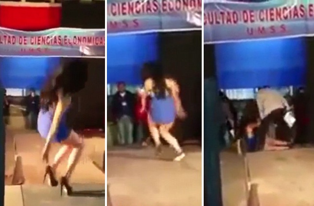 拉美女子穿恨天高走秀遭遇尷尬“三連摔” 拉美女子穿恨天高走秀遭遇尷尬“三連摔”